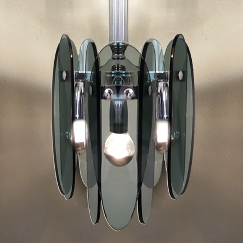 1970s Grey Smoked Chandelier by Veca in Murano Glass.
