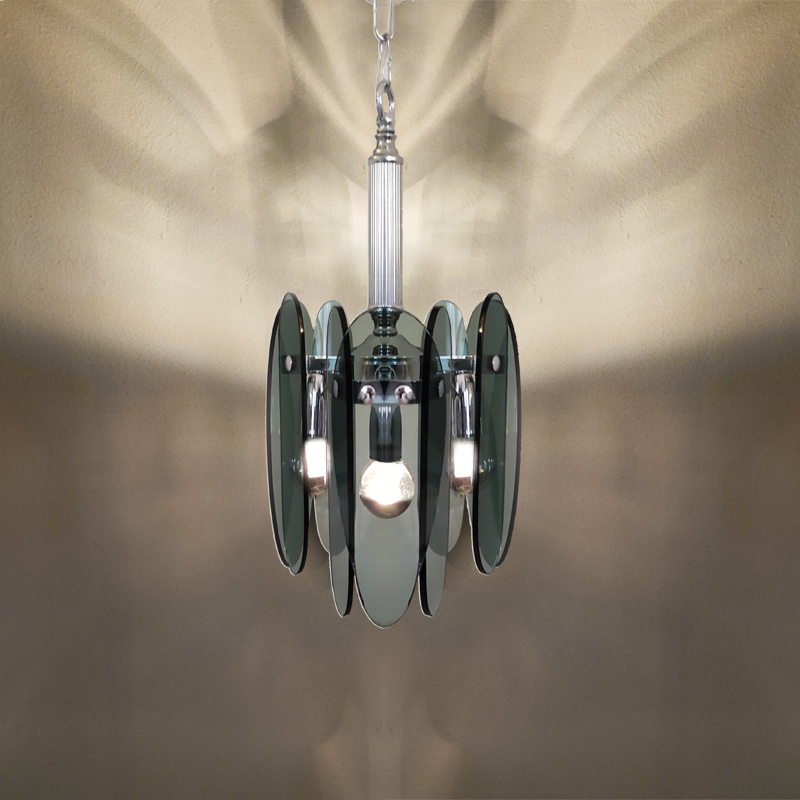 1970s Grey Smoked Chandelier by Veca in Murano Glass.