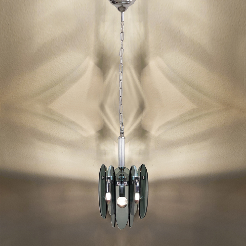 1970s Grey Smoked Chandelier by Veca in Murano Glass.