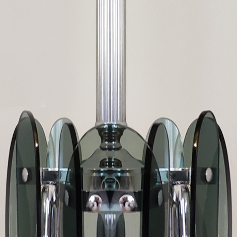 1970s Grey Smoked Chandelier by Veca in Murano Glass.