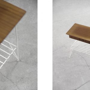 Vintage Mid-Century Scandinavian Modern Brown Walnut Nightstand with White Metal Legs, 1960s