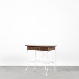 Vintage Mid-Century Scandinavian Modern Brown Walnut Nightstand with White Metal Legs, 1960s