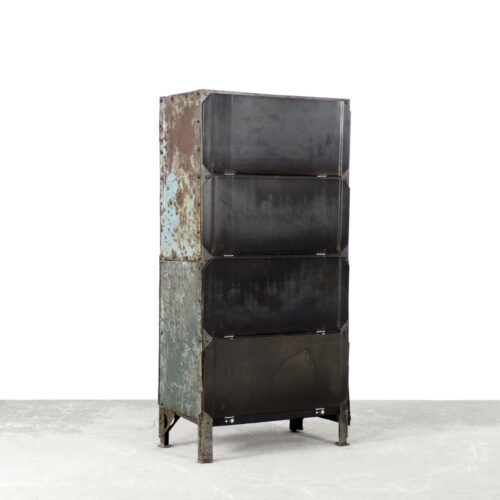 Original Vintage Raw Industrial Metal Factory Cabinet with Shelves, 1950s