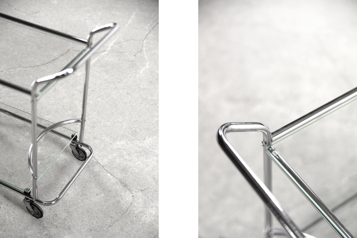 Vintage Art dèco Tubular Steel Chrome Plated and Glass Bar Cart, 1950s