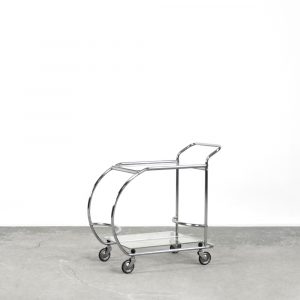 Vintage Art dèco Tubular Steel Chrome Plated and Glass Bar Cart, 1950s