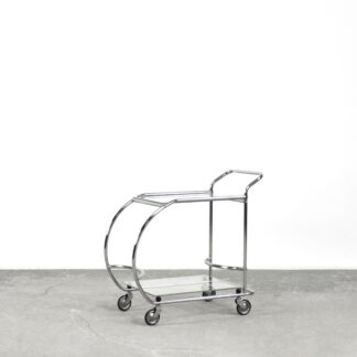 Vintage Art dèco Tubular Steel Chrome Plated and Glass Bar Cart, 1950s