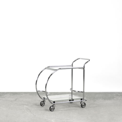 Vintage Art dèco Tubular Steel Chrome Plated and Glass Bar Cart, 1950s