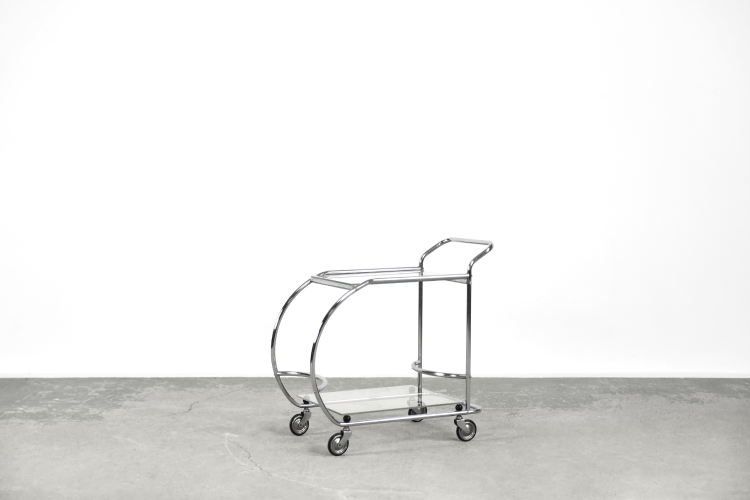 Vintage Art dèco Tubular Steel Chrome Plated and Glass Bar Cart, 1950s
