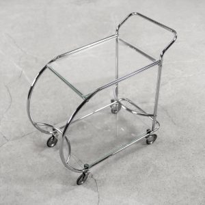 Vintage Art dèco Tubular Steel Chrome Plated and Glass Bar Cart, 1950s