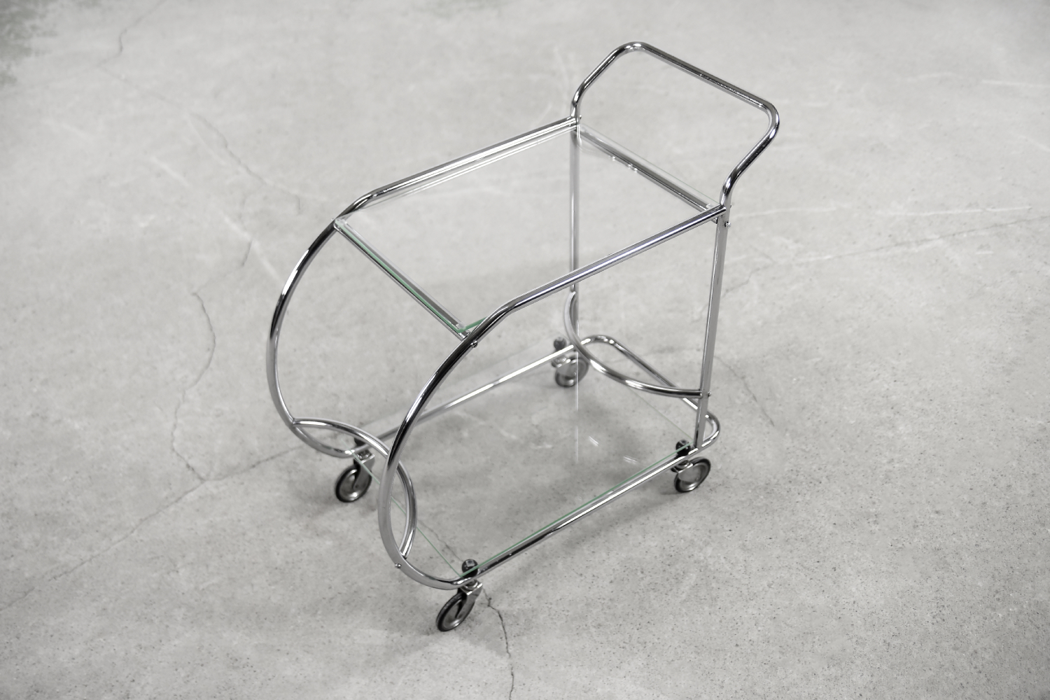 Vintage Art dèco Tubular Steel Chrome Plated and Glass Bar Cart, 1950s