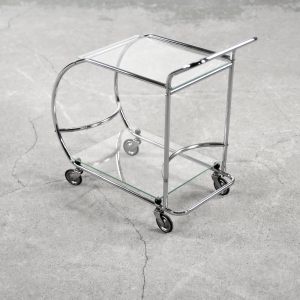 Vintage Art dèco Tubular Steel Chrome Plated and Glass Bar Cart, 1950s