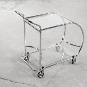 Vintage Art dèco Tubular Steel Chrome Plated and Glass Bar Cart, 1950s