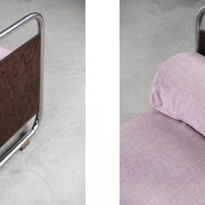 Vintage Art Déco Streamline Burled Wood Tubular Steel Bauhaus Bed, 1920s
