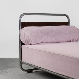 Vintage Art Déco Streamline Burled Wood Tubular Steel Bauhaus Bed, 1920s