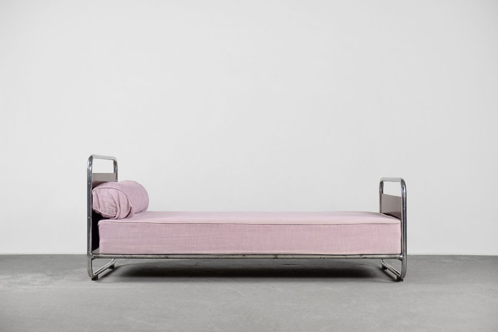 Vintage Art Déco Streamline Burled Wood Tubular Steel Bauhaus Bed, 1920s