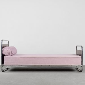 Vintage Art Déco Streamline Burled Wood Tubular Steel Bauhaus Bed, 1920s