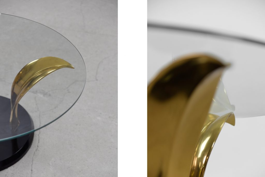 Vintage Glamour Hollywood Regency Glass & Brass Palm Leaf Cocktail Coffee Table, 1970s