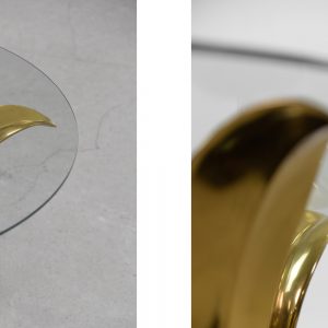 Vintage Glamour Hollywood Regency Glass & Brass Palm Leaf Cocktail Coffee Table, 1970s