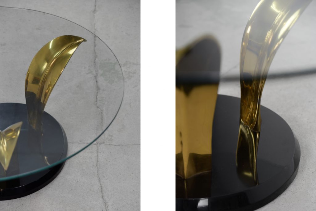 Vintage Glamour Hollywood Regency Glass & Brass Palm Leaf Cocktail Coffee Table, 1970s