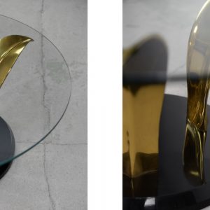 Vintage Glamour Hollywood Regency Glass & Brass Palm Leaf Cocktail Coffee Table, 1970s