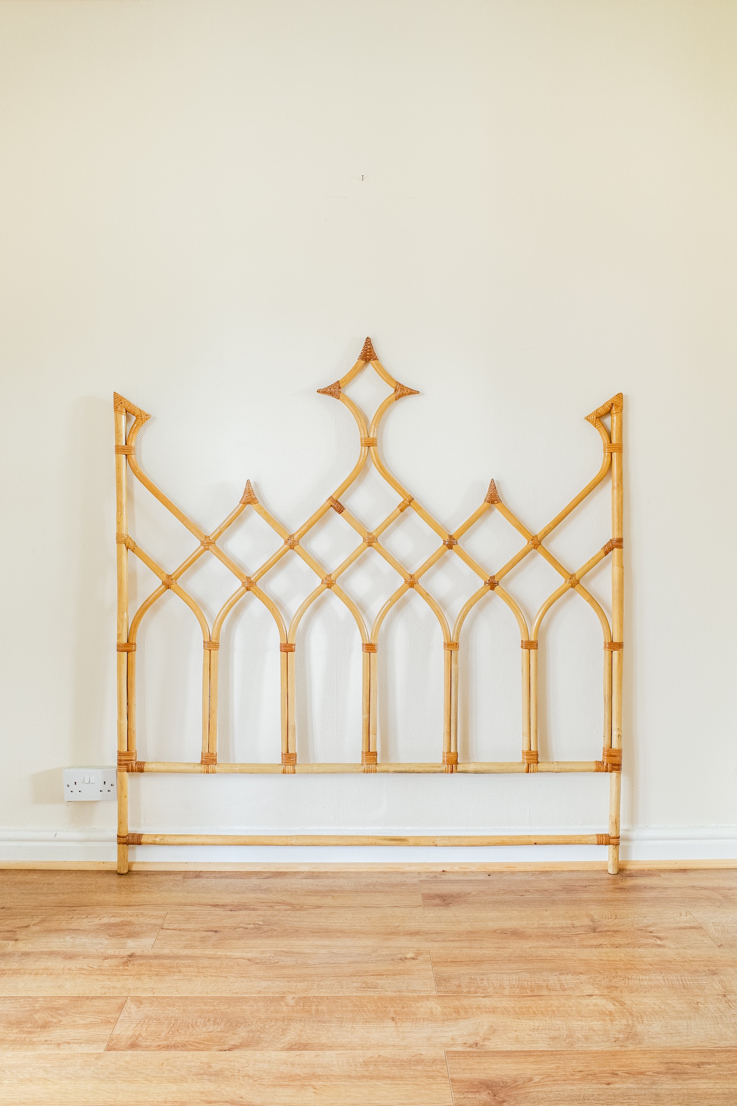 Rare Bamboo Diamond Design Double Bed Headboard