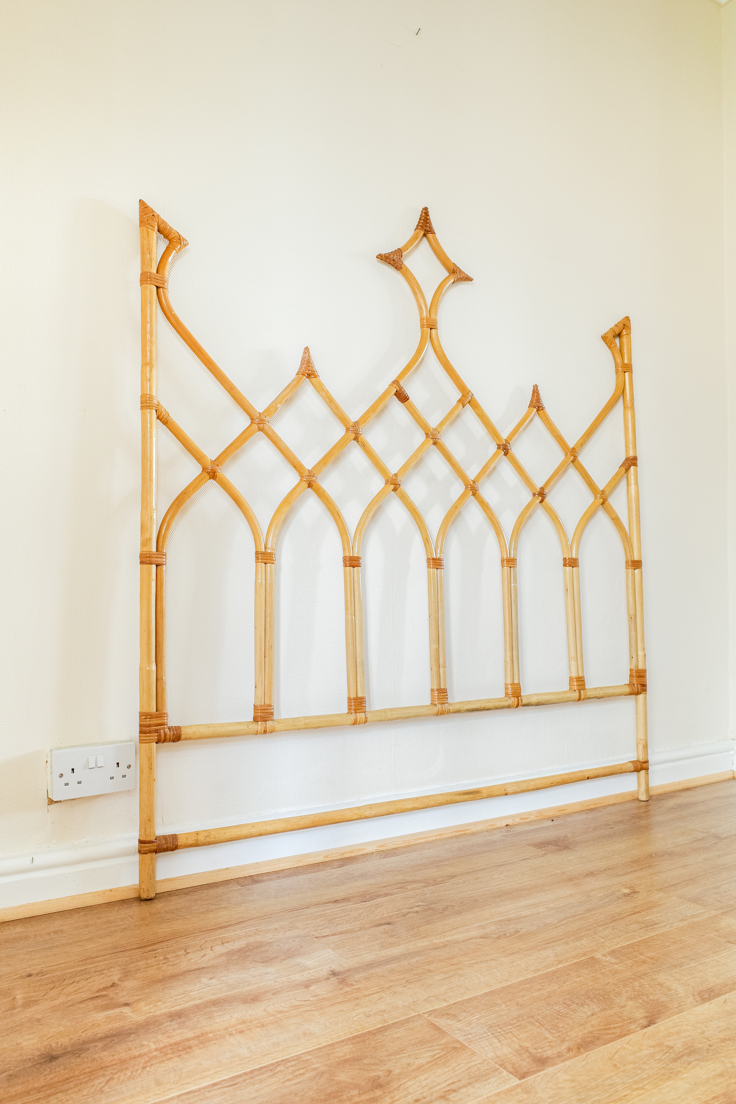 Rare Bamboo Diamond Design Double Bed Headboard