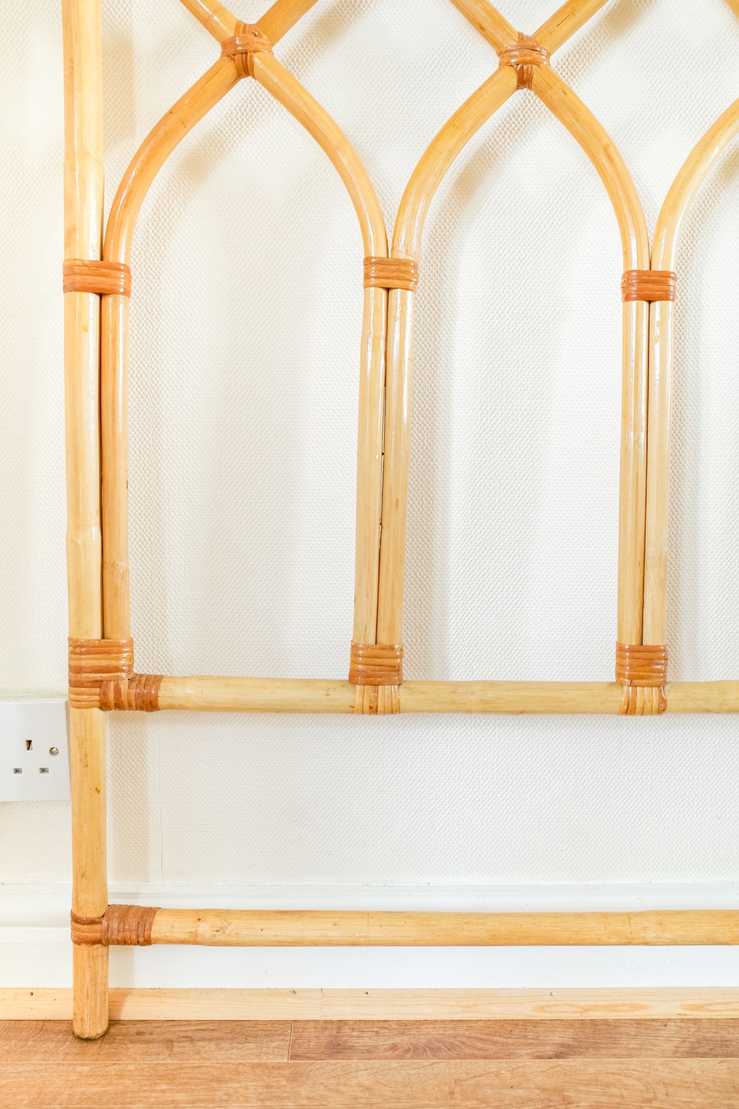 Rare Bamboo Diamond Design Double Bed Headboard