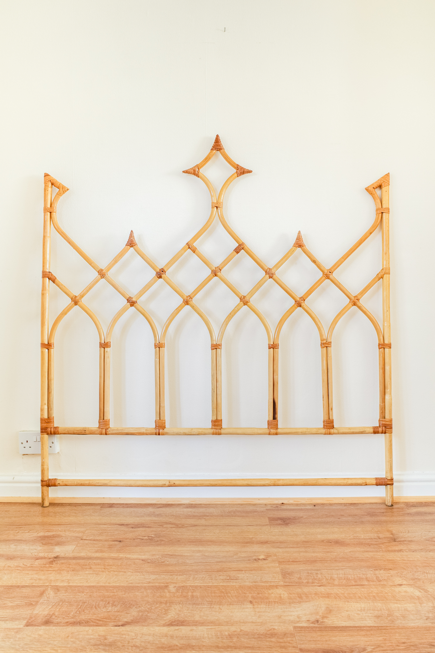 Rare Bamboo Diamond Design Double Bed Headboard