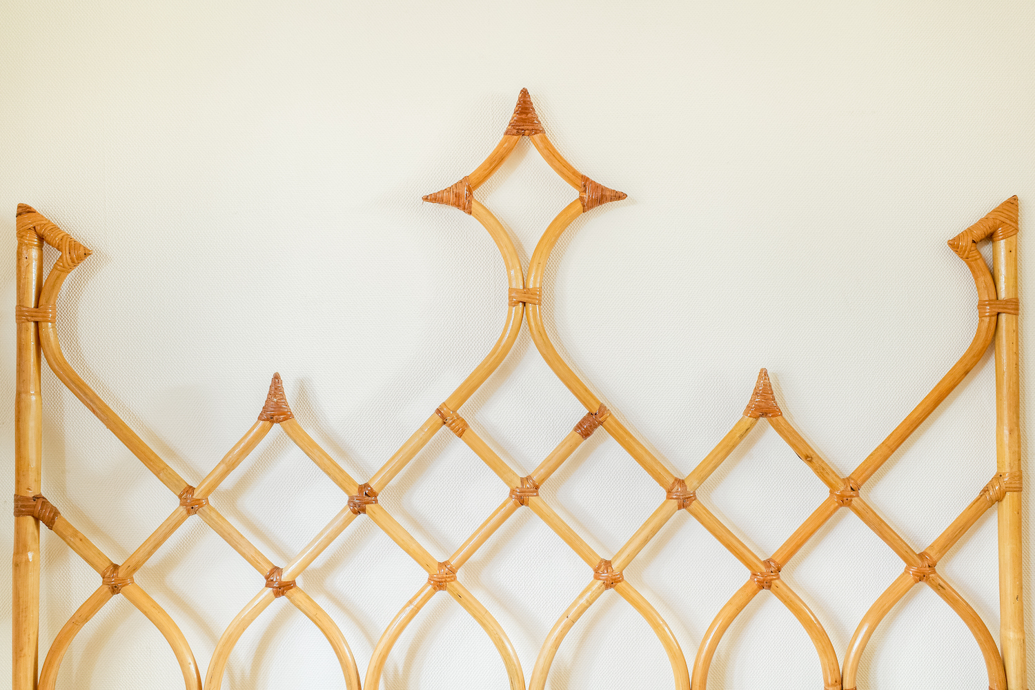 Rare Bamboo Diamond Design Double Bed Headboard