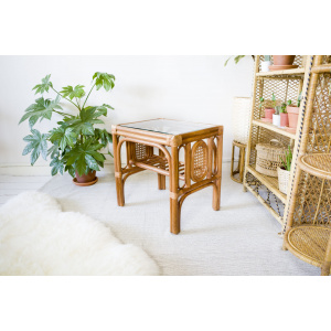 Rattan Glass Top Coffee Table / Side Table
