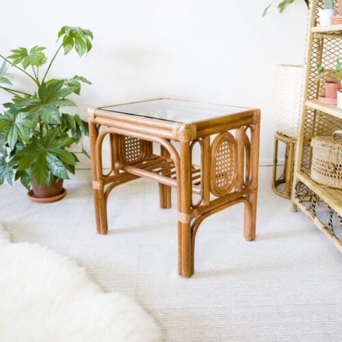 Rattan Glass Top Coffee Table / Side Table