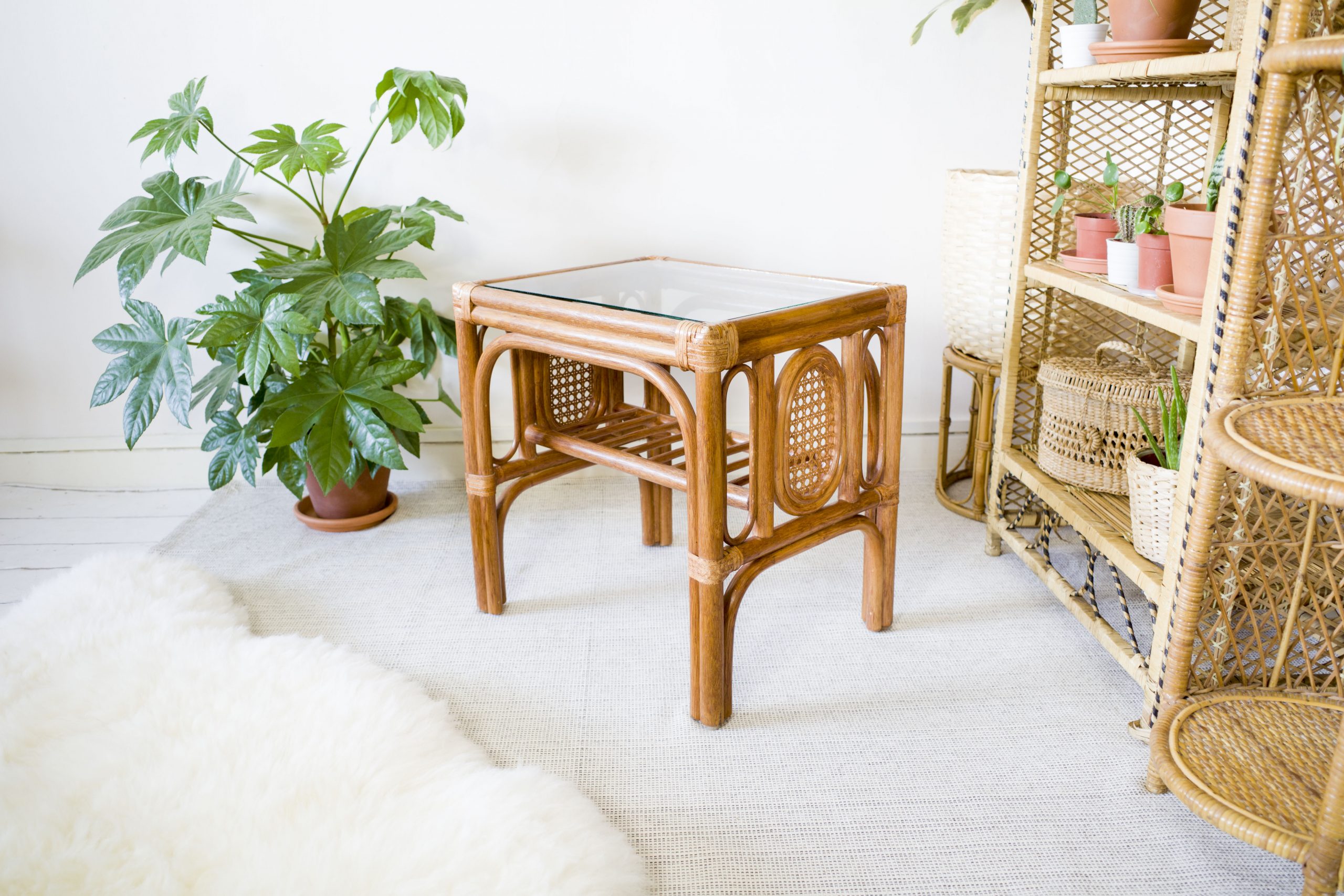 Rattan Glass Top Coffee Table / Side Table