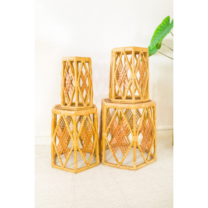 Nest of 4 Rattan Hexagonal Side Tables / Plant Stands
