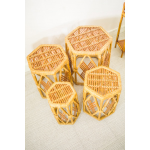 Nest of 4 Rattan Hexagonal Side Tables / Plant Stands