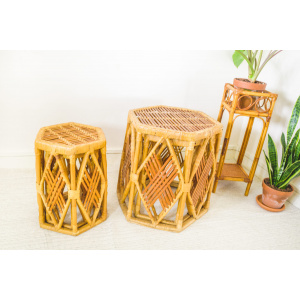 Nest of 4 Rattan Hexagonal Side Tables / Plant Stands