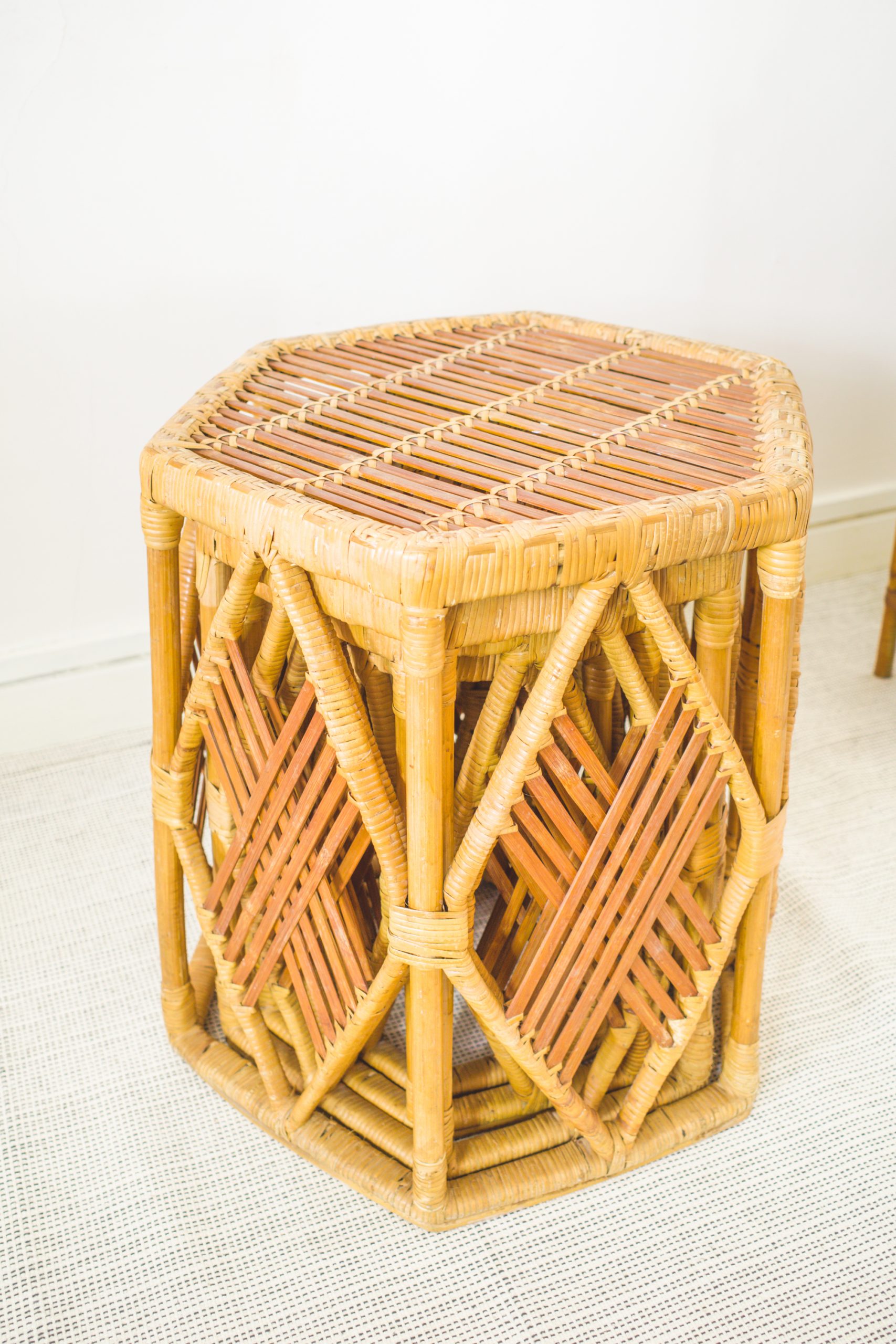 Nest of 4 Rattan Hexagonal Side Tables / Plant Stands
