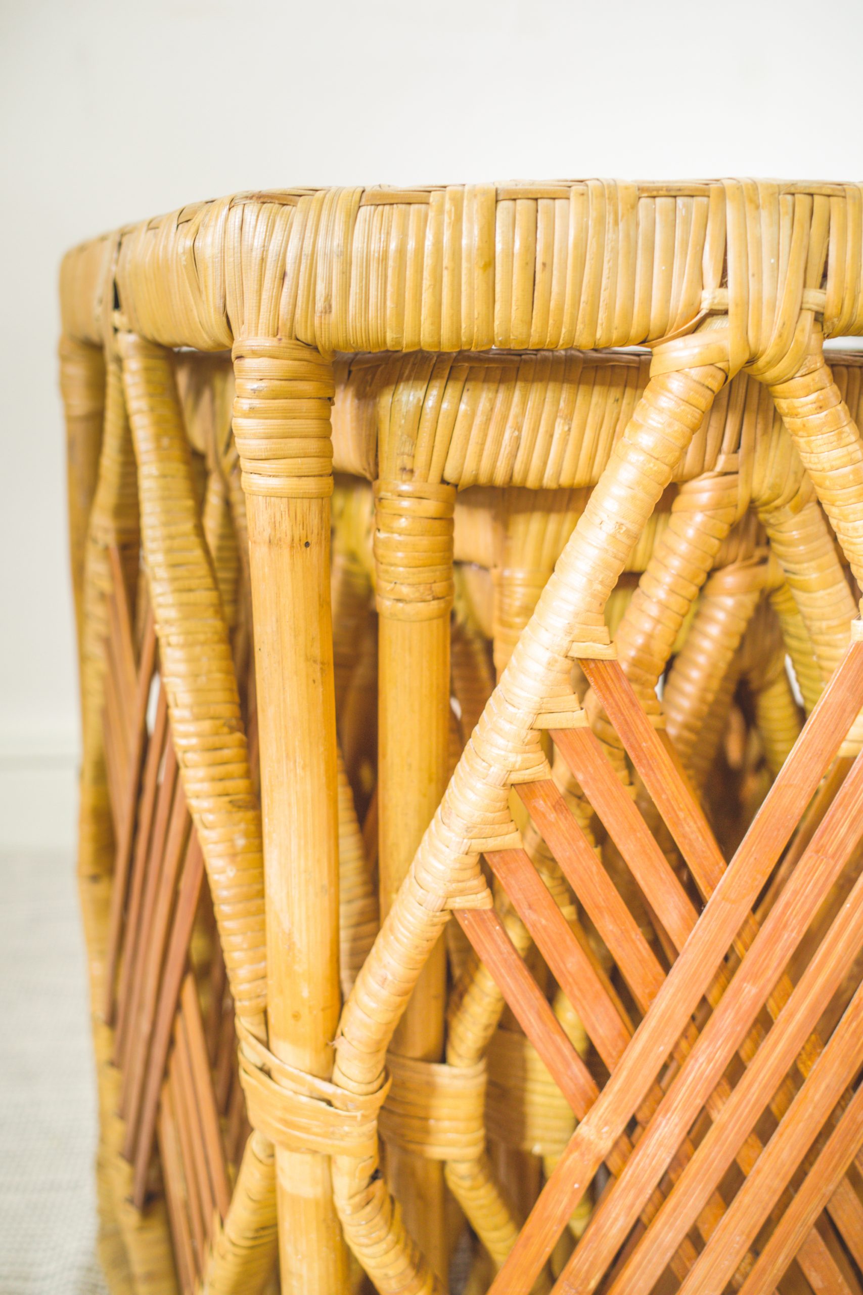 Nest of 4 Rattan Hexagonal Side Tables / Plant Stands