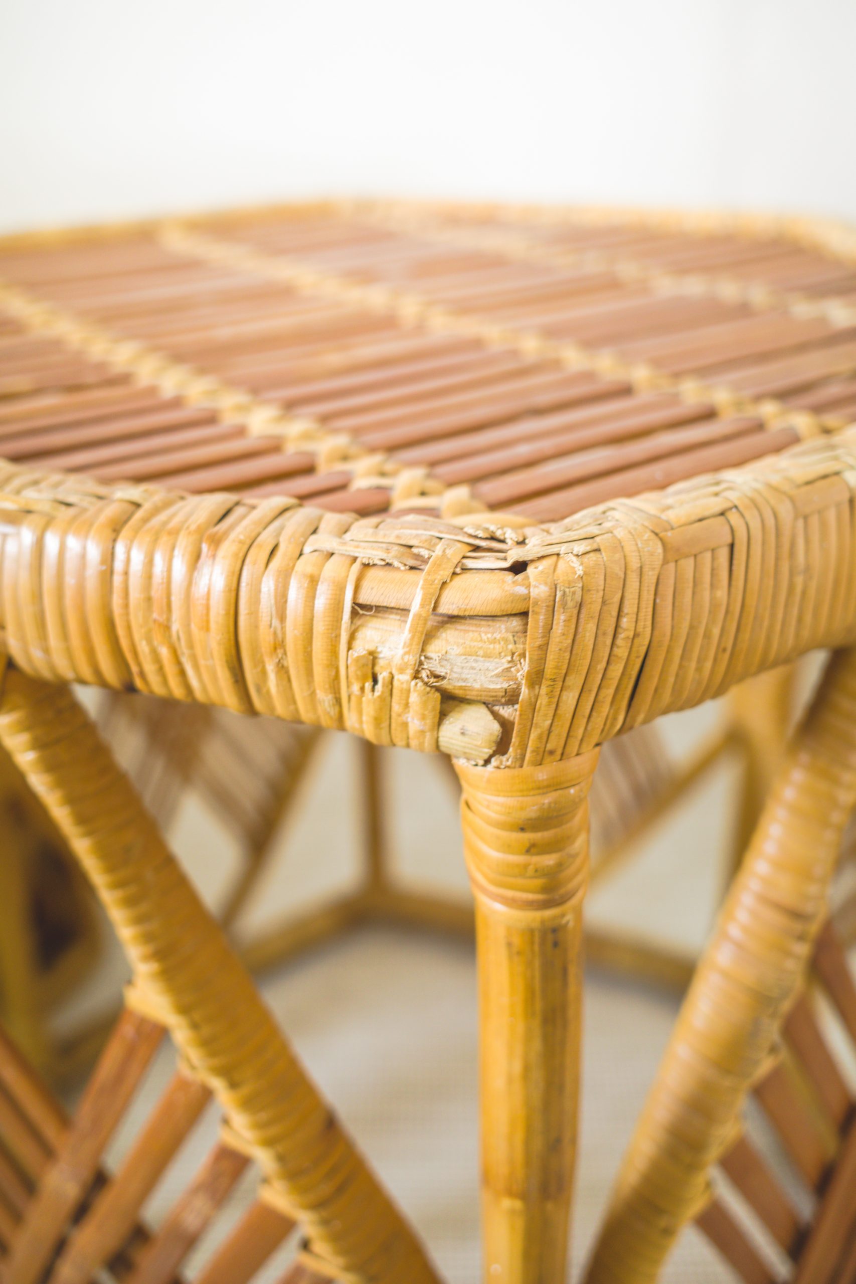 Nest of 4 Rattan Hexagonal Side Tables / Plant Stands