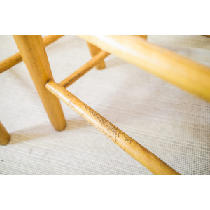 Mid Century Pair of Rattan Wooden Bar Stools