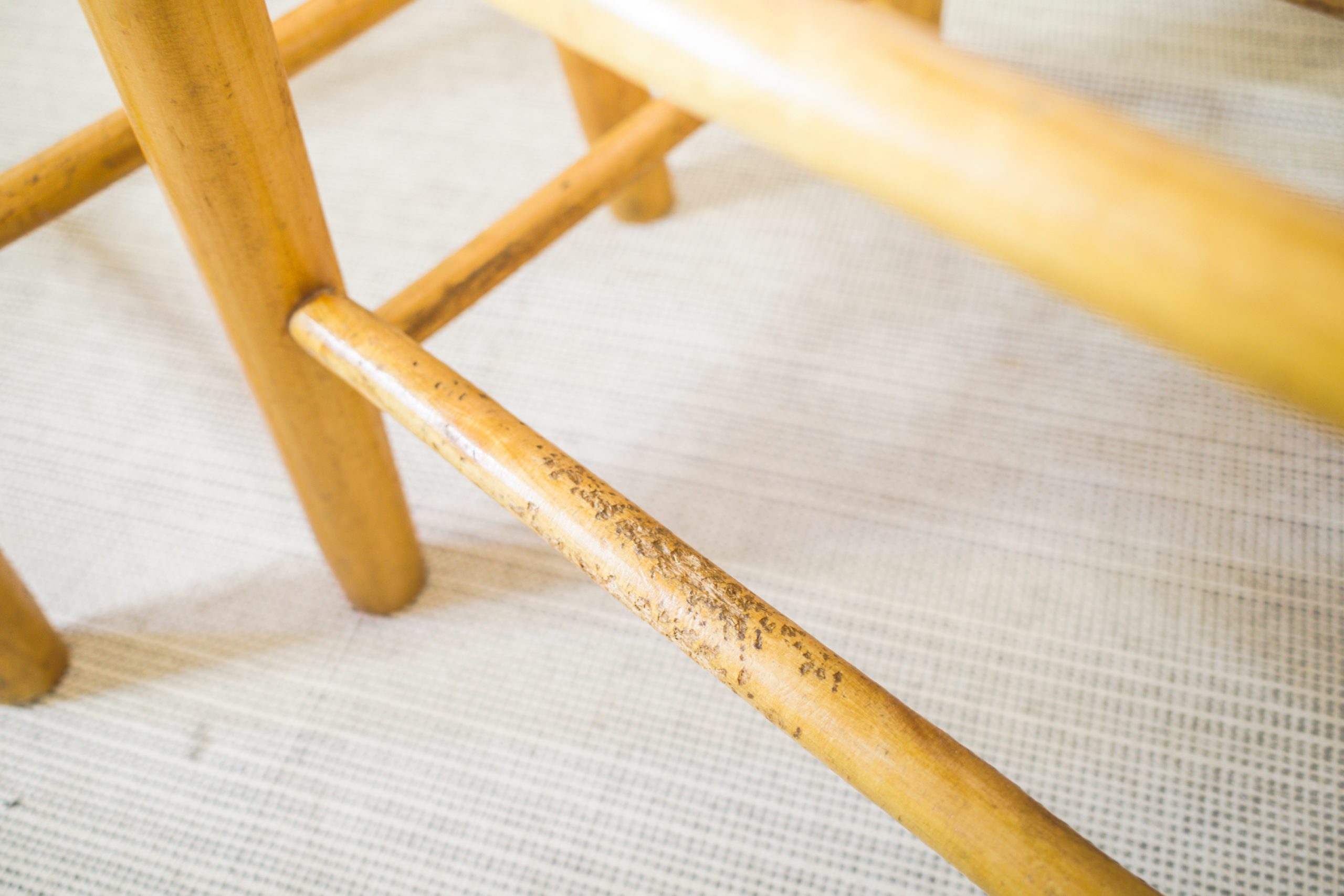 Mid Century Pair of Rattan Wooden Bar Stools