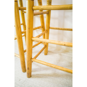 Mid Century Pair of Rattan Wooden Bar Stools