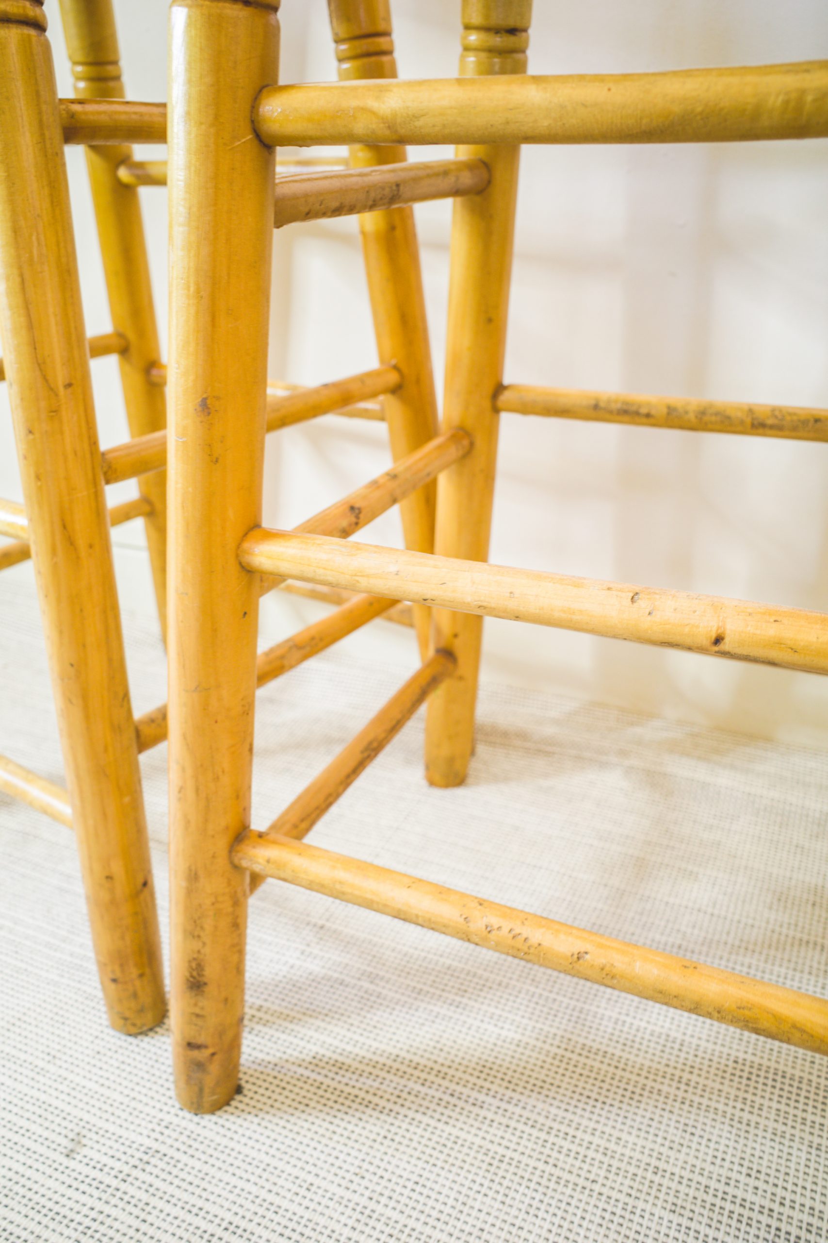Mid Century Pair of Rattan Wooden Bar Stools
