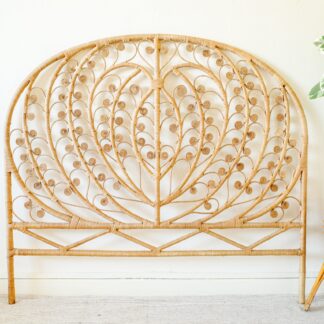 Wicker Peacock Heart Design Bed Headboard (UK Double size)