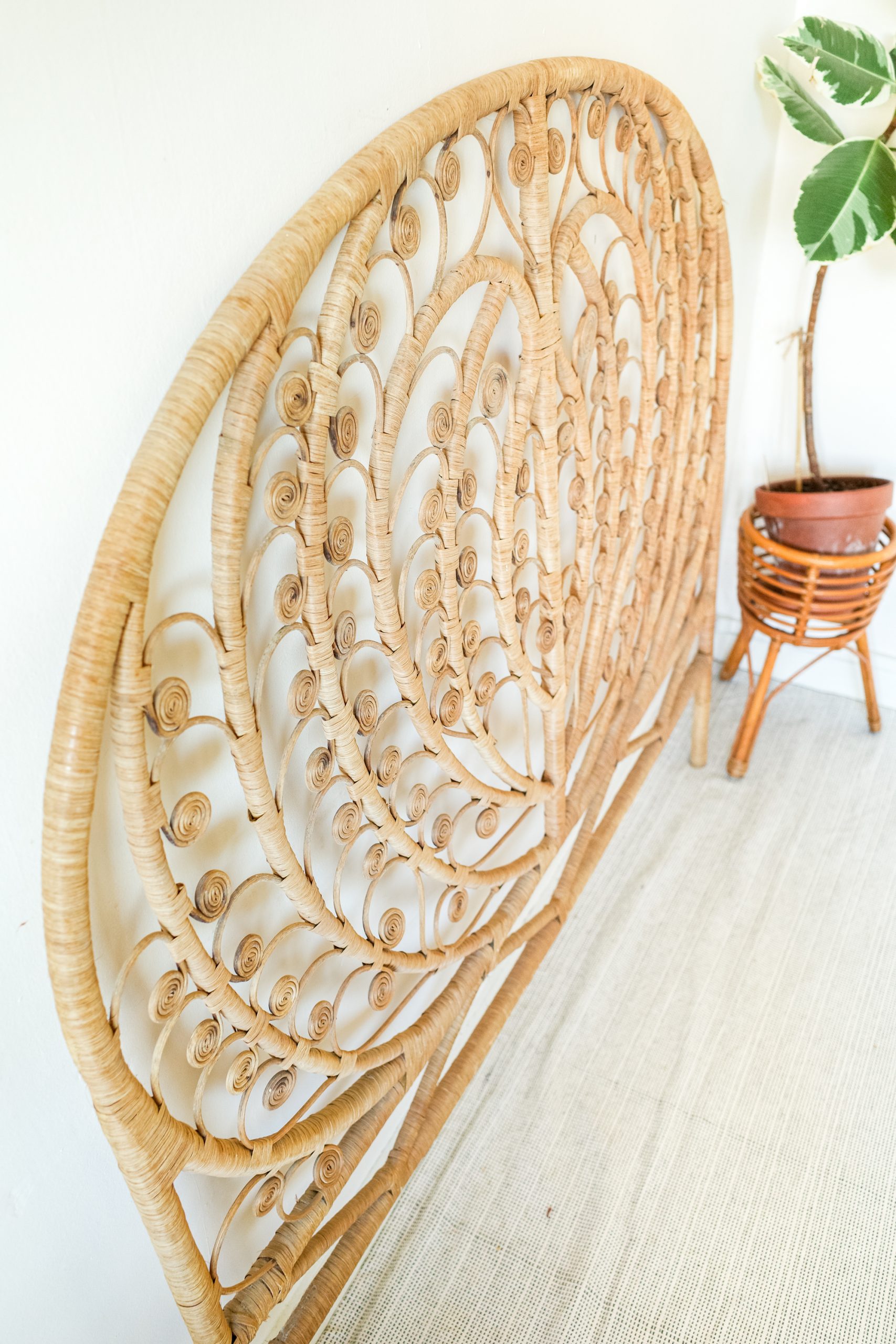 Wicker Peacock Heart Design Bed Headboard (UK Double size)