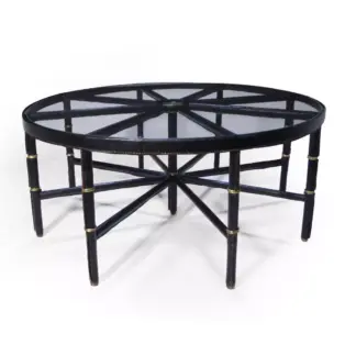 Stitched Leather And Brass Table By Jacques Adnet
