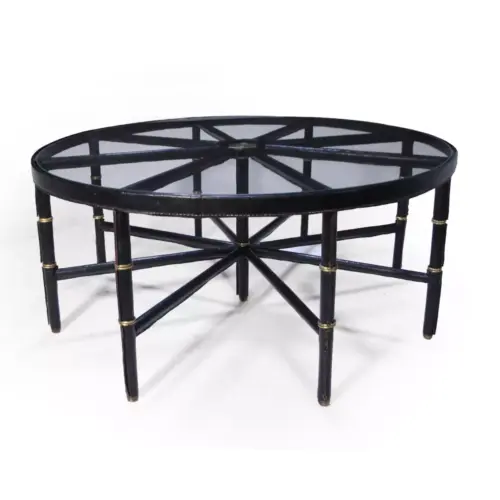 Stitched Leather And Brass Table By Jacques Adnet