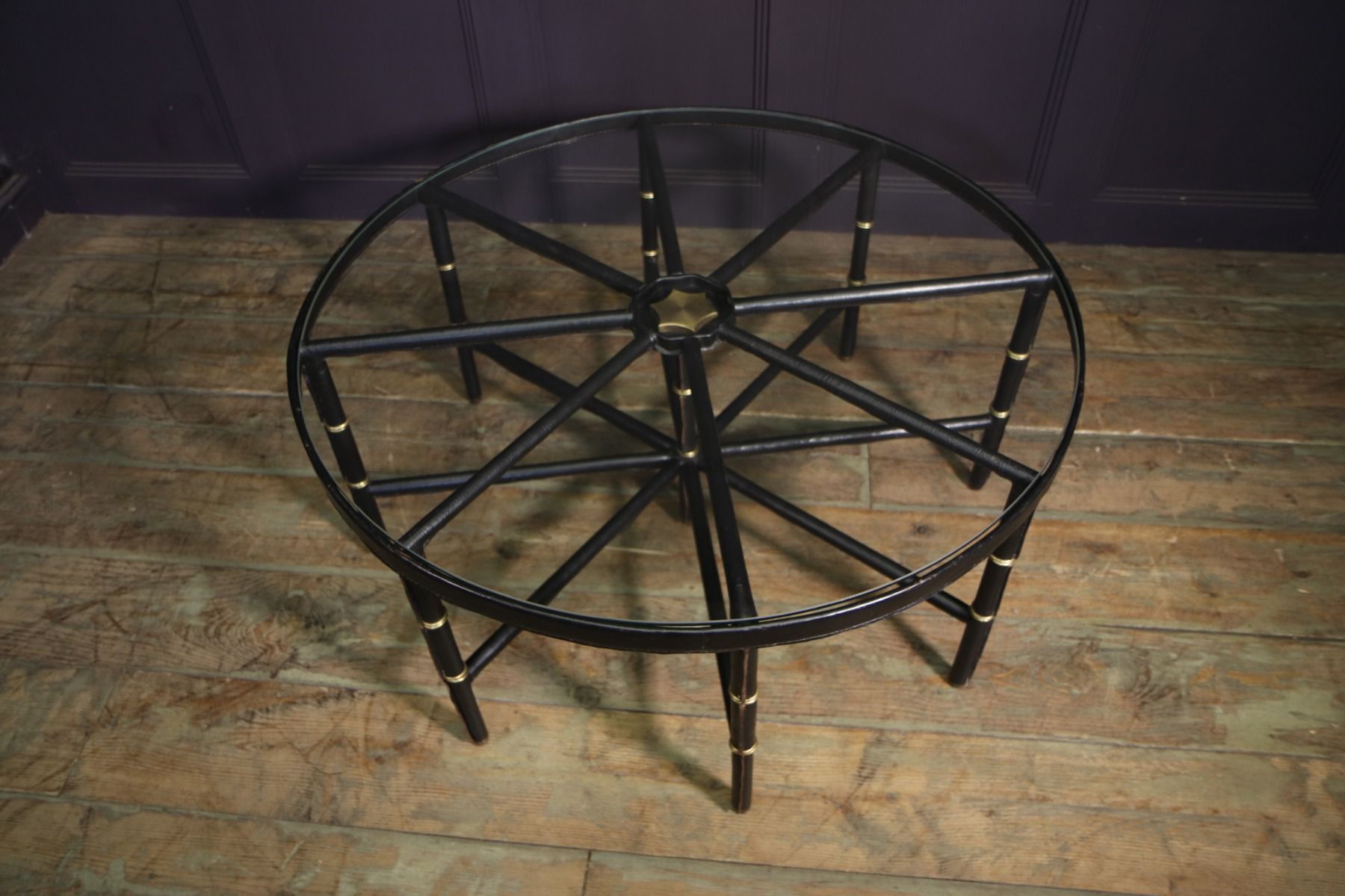Stitched Leather And Brass Table By Jacques Adnet