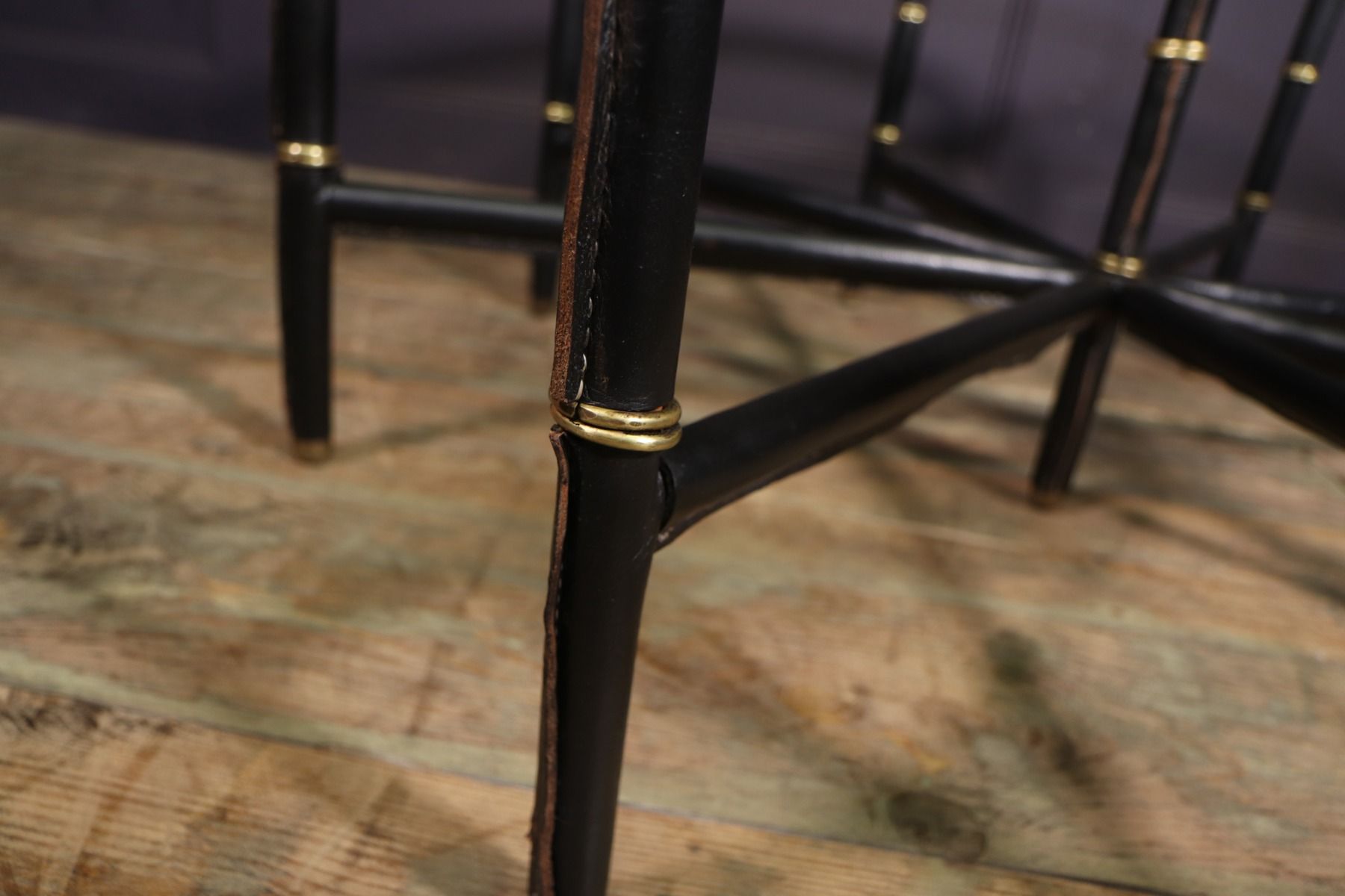 Stitched Leather And Brass Table By Jacques Adnet
