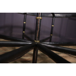 Stitched Leather And Brass Table By Jacques Adnet