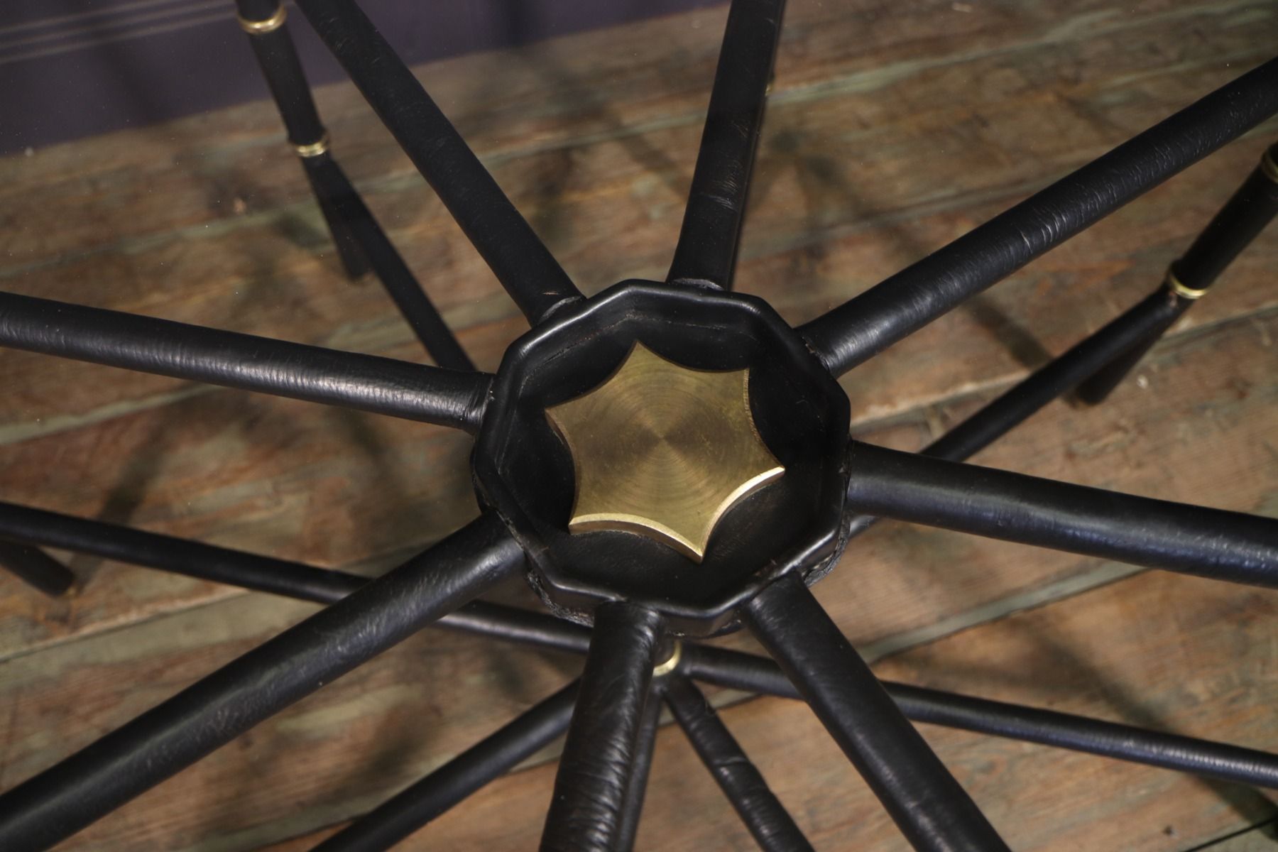 Stitched Leather And Brass Table By Jacques Adnet